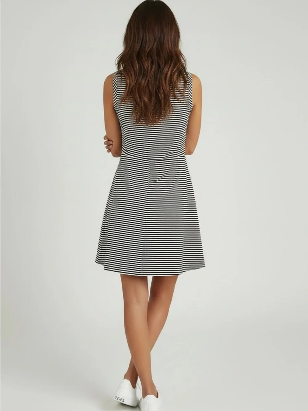 NWT MADEWELL Blue & White Stripe Fit & Flare Sleeveless Mini Dress Size Small